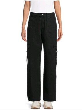 Tinseltown Twill Cargo Pants Junior XL Black Wide Leg Utility Loose Fit Mid Rise